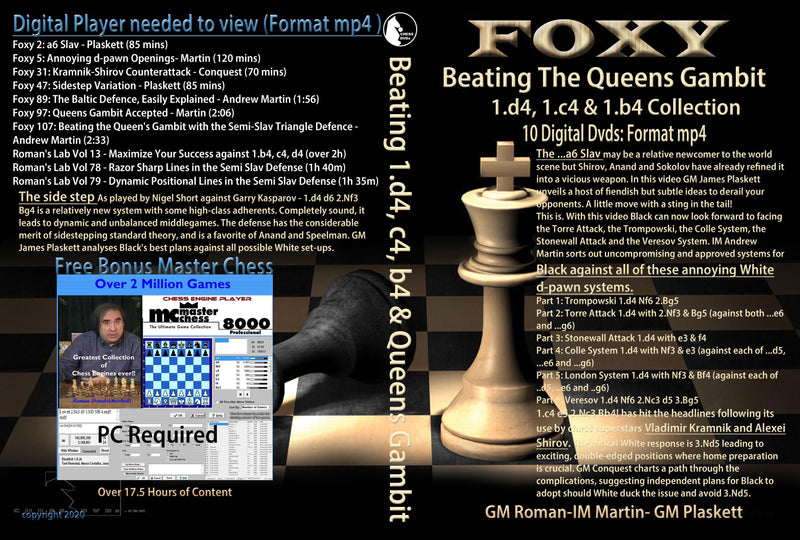 Beating The Queen's Gambit 1.d4,1.c4 & 1.b4 Collection (10 Digital DVDs)