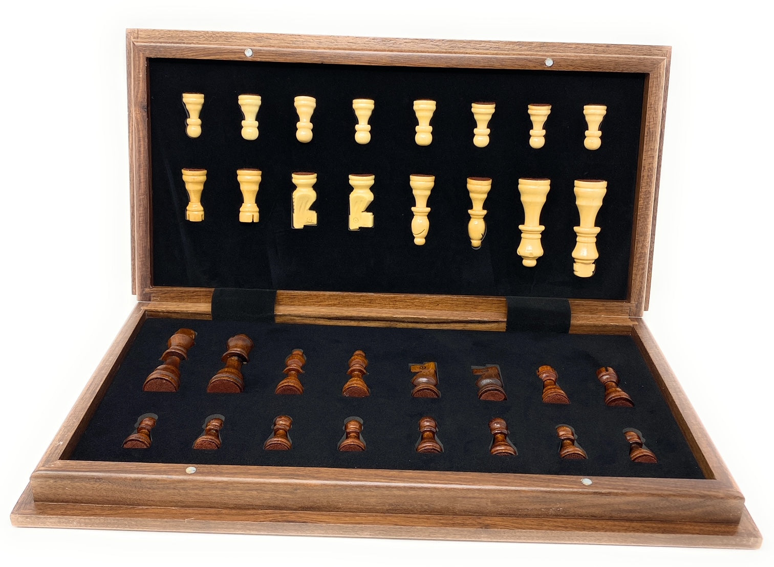 Deluxe Folding Magnetic Walnut Chess Set With Trim (17" Board 3" King)