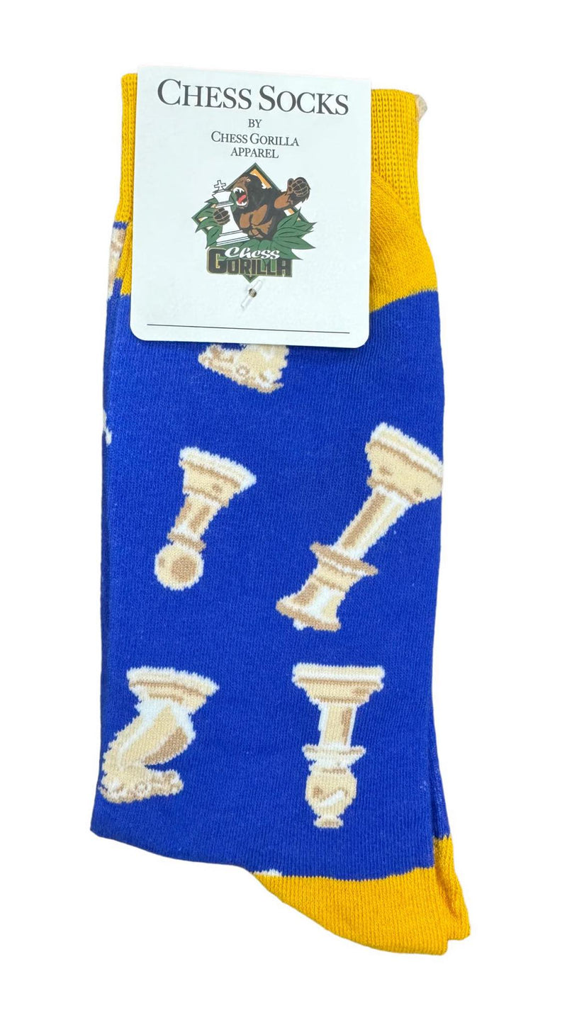 Chess Socks - Adult Size 6-12 Cream/Blue pieces