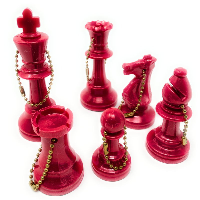 Red Plastic Chess key Chains (1 bag / 17 pieces)