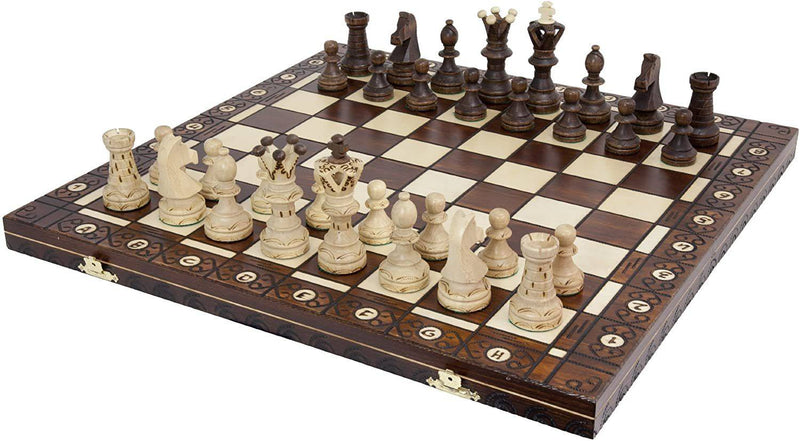 Ambassador Deluxe Chess Set - 20.5" Folding board with 4 1/4" King