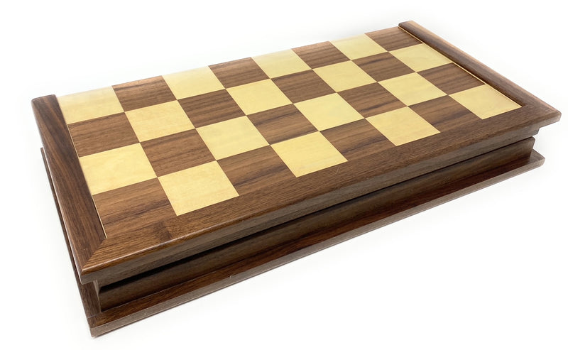 Deluxe Folding Magnetic Walnut Chess set with trim (17" board 3" King)