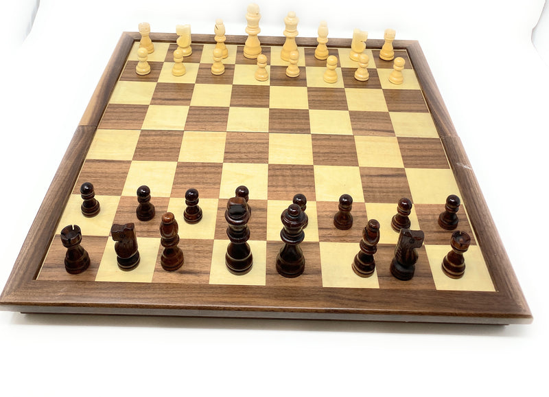 Deluxe Folding Magnetic Walnut Chess set with trim (17" board 3" King)