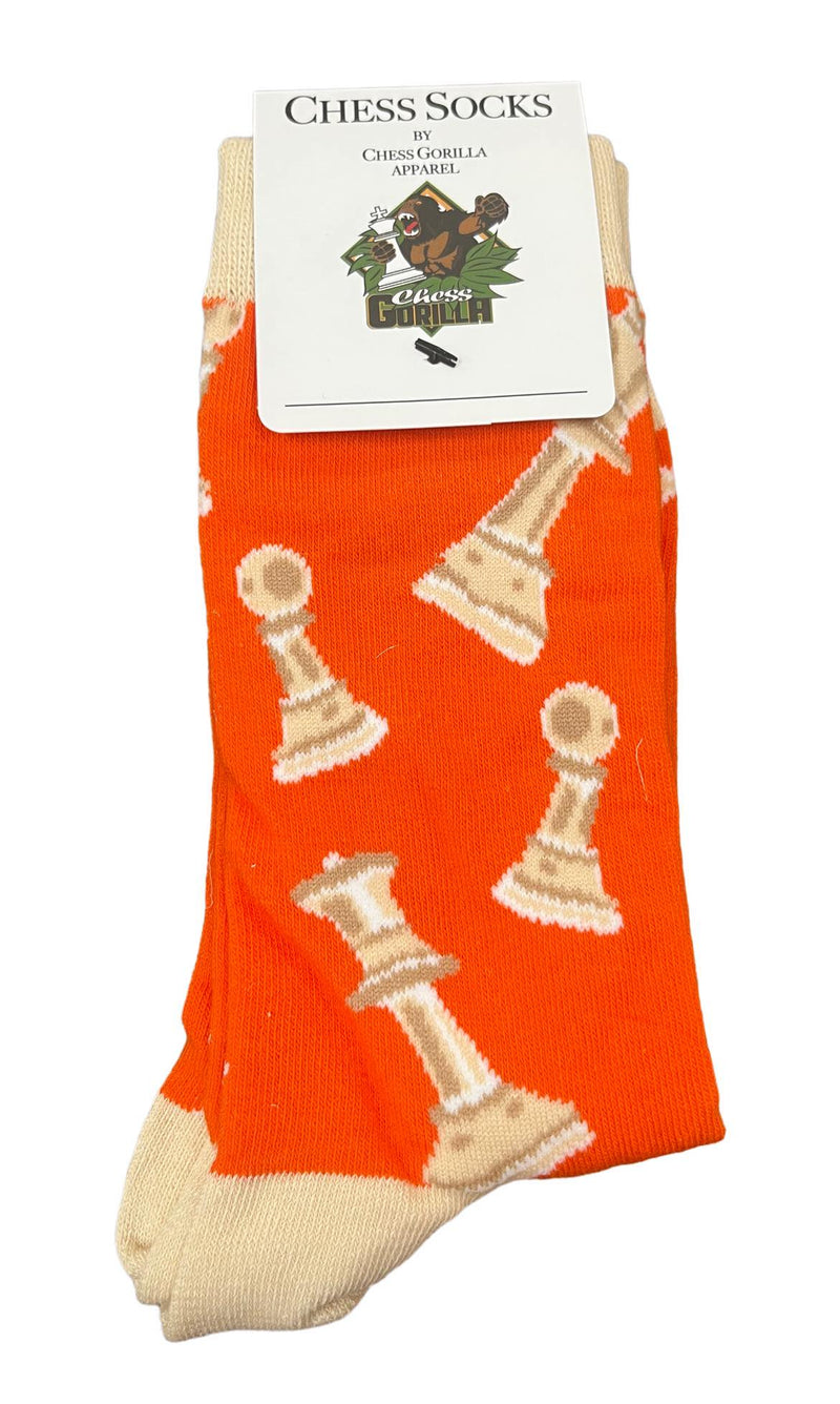 Chess Socks - Kid Size 4-8 Chess Pieces Orange & Cream
