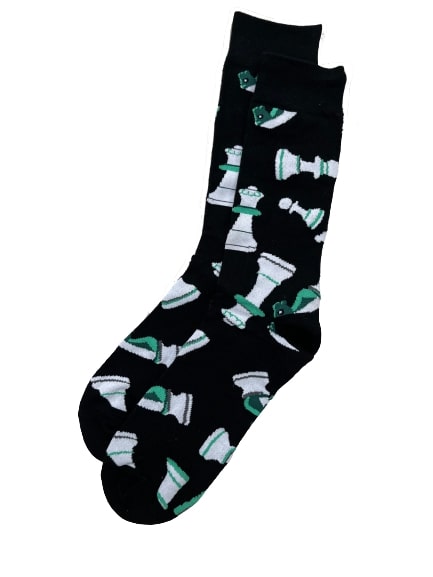 Chess Socks - Adult Size 6-12 White/Mint pieces on Black Background